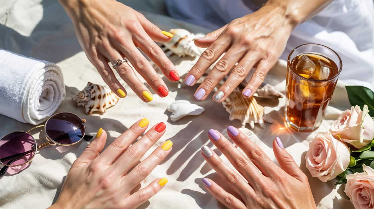a group of hands with different colored nails