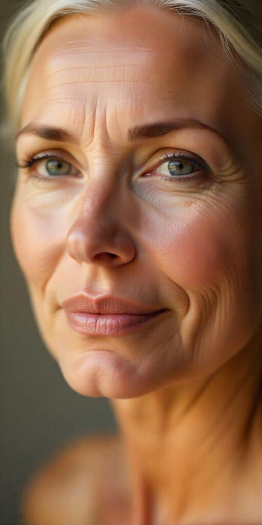 a close up of a woman's face