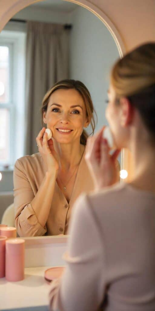 a woman putting on makeup