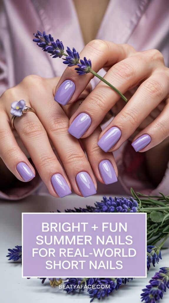 a close up of hands with purple nails