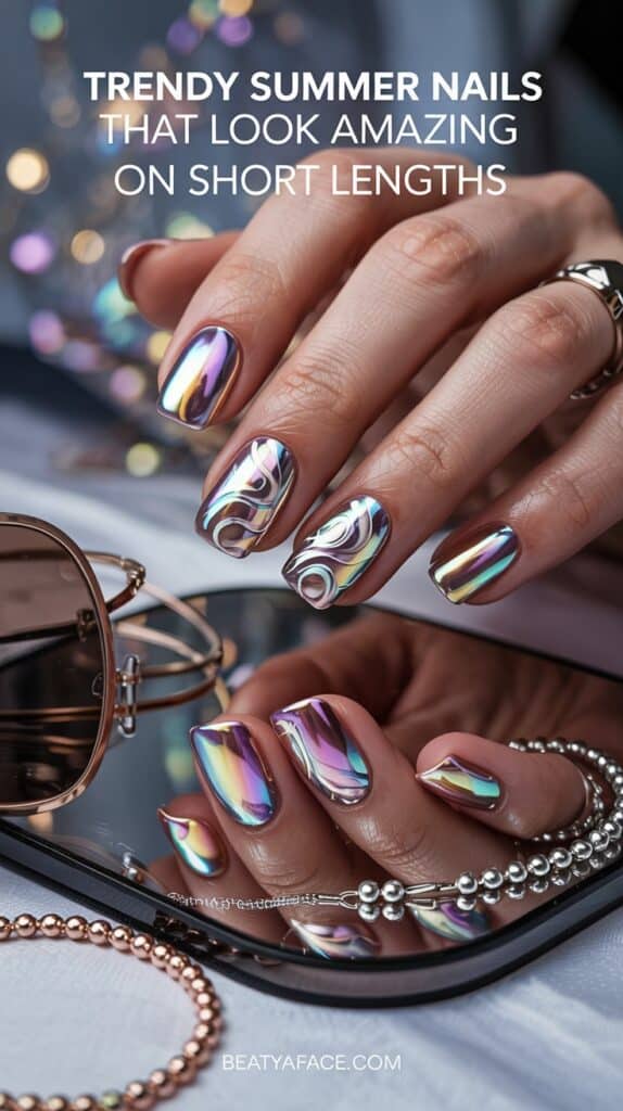 a close up of a hand with a mirror and a bracelet