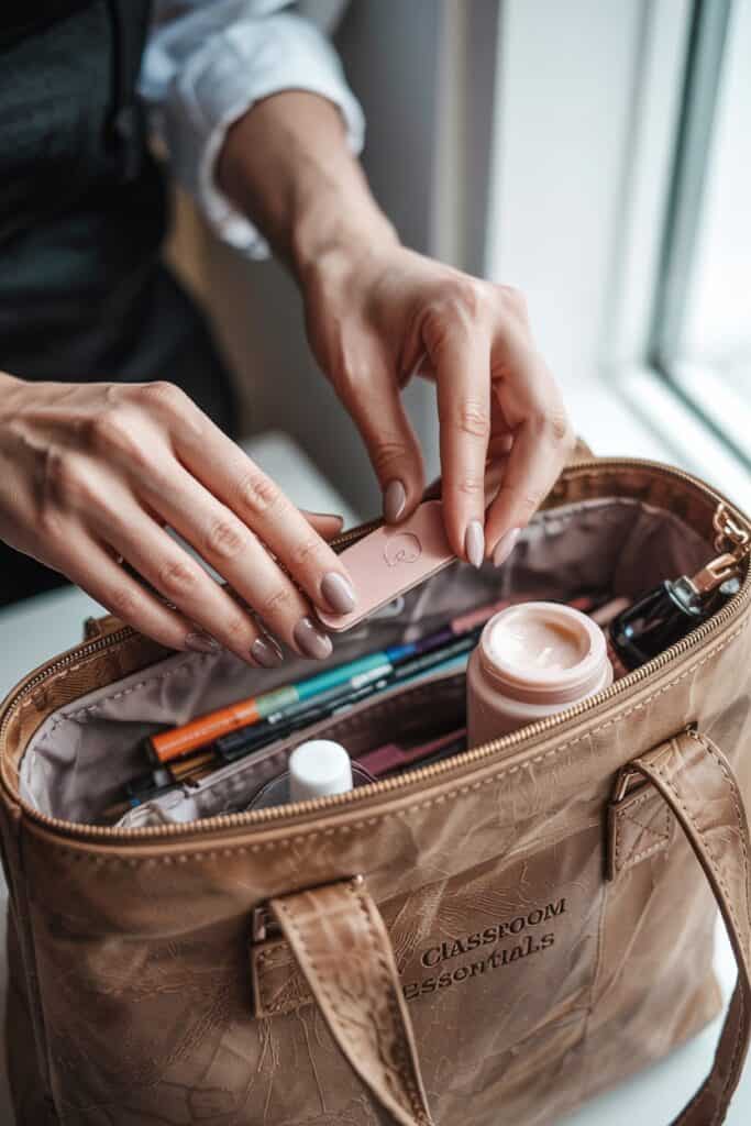 Short manicured nails in soft pink shade with minimal design perfect for back-to-school season.