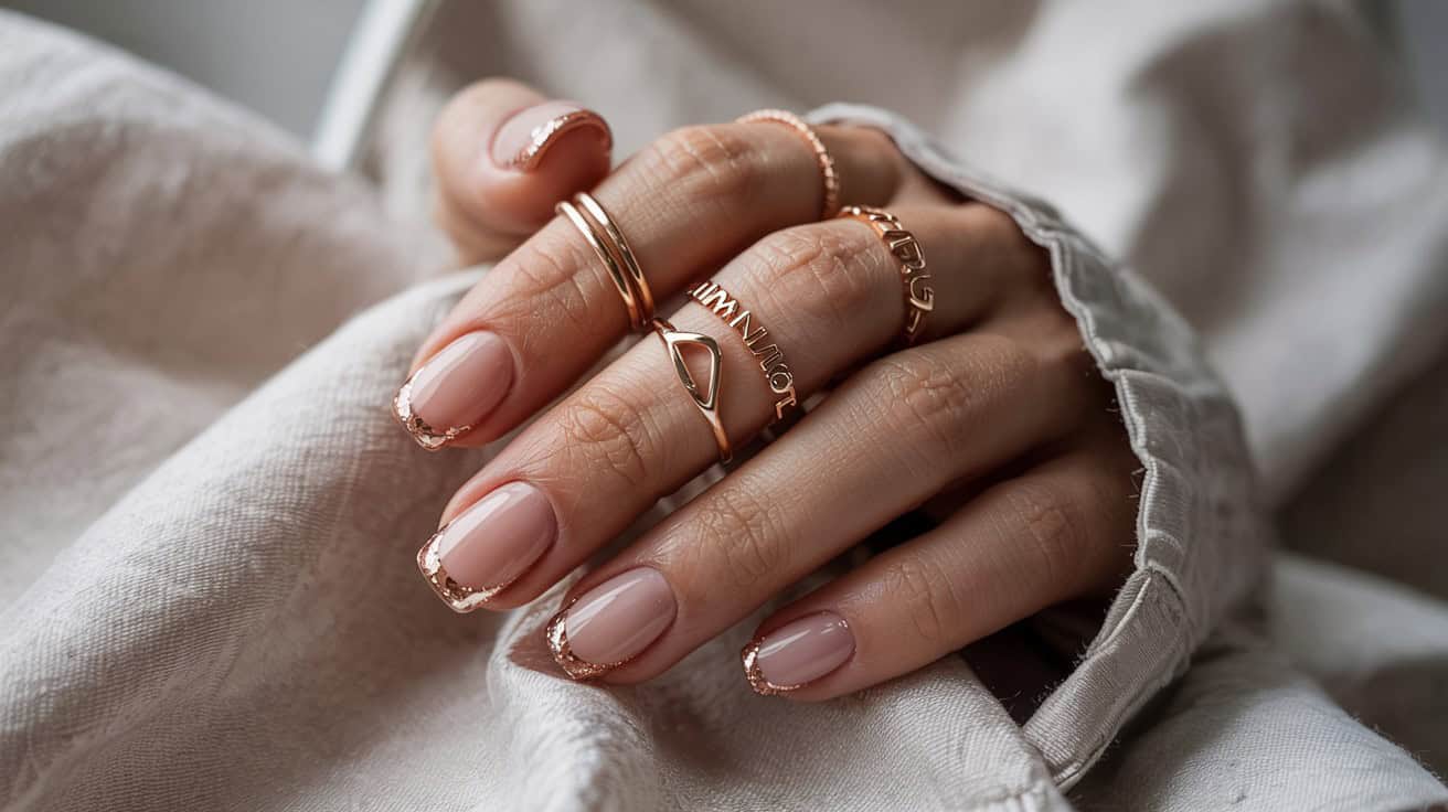 Elegant nails with gold accents.