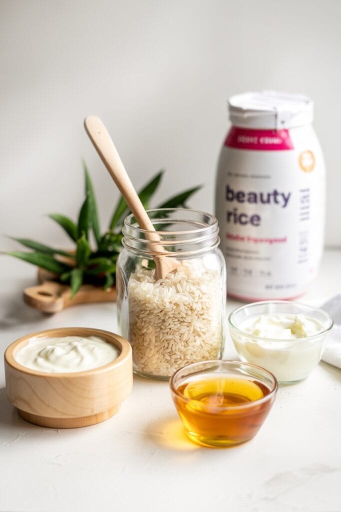 a jar of rice and mixed in a bowl to show simple ingreadient for making it at home.