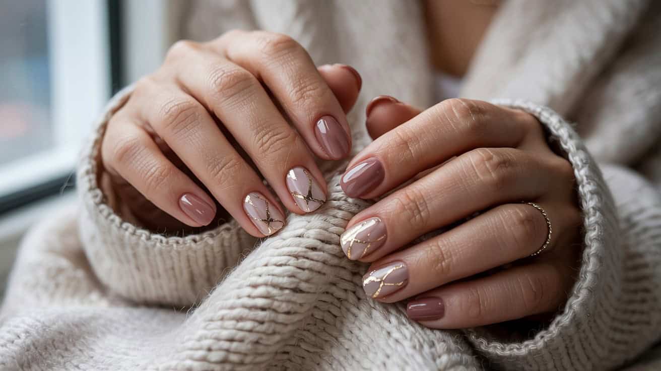 Here are concise alt text suggestions for each image in the blog post: 1. Image 744: "Collection of short fall nail designs featuring warm autumn colors and elegant finishes for mature women." 2. Image 728: "Comparison of short almond and squoval nail shapes on well-manicured hands, showing optimal filing techniques." 3. Image 729: "Short nails with velvet matte top coat in rich fall tones, creating a cashmere-like finish." 4. Image 730: "Espresso brown nails with delicate micro-French tips in champagne, elongating short nail beds." 5. Image 731: "Muted pickle green accent nail paired with neutral beige nails, showcasing the 2025 color trend." 6. Image 732: "Short nails with subtle gold foil flecks creating an elegant gradient effect on a sheer beige base." 7. Image 733: "Copper chrome accent nails on middle and ring fingers paired with complementary nude polish." 8. Image 735: "Latte swirl marble nail art on short nails featuring diagonal placement for an elongating effect." 9. Image 736: "Cherry cola nails with micro-glitter gradient fading from cuticle to mid-nail for sophisticated sparkle." 10. Image 737: "Tortoiseshell accent thumbnail with layered amber and chocolate tones alongside neutral nails." 11. Image 743: "Plaid stamped nail art on short nails with matte finish, creating a cozy autumn texture." 12. Image 738: "Close-up of cuticle oil application on mature hands, showing proper hydration technique." 13. Image 739: "Ridge-filling base coat application on short nails, creating a smooth canvas for polish." 14. Image 740: "Non-formaldehyde nail strengthener being applied to short natural nails between gel manicures." 15. Image 741: "Styled photo of short fall nails holding a knit sweater in natural light for social media content." 16. Image 742: "Gentle at-home gel removal process using foil wraps to protect natural nail plates."