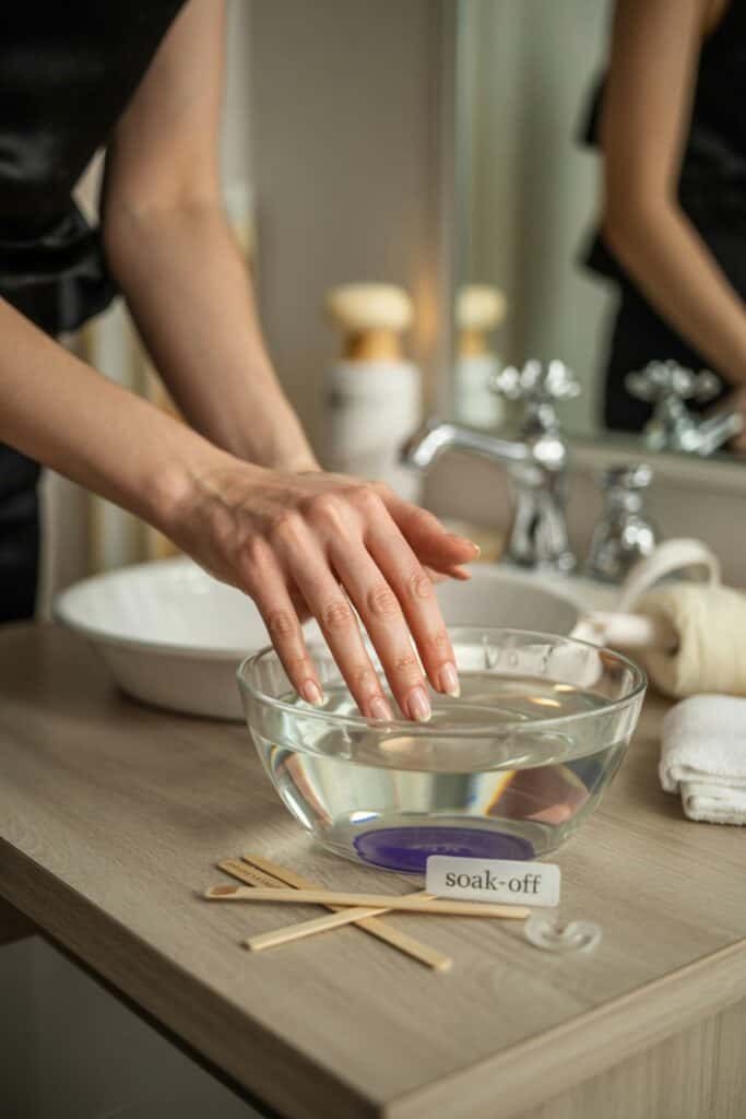 Gentle at-home gel removal process using foil wraps to protect natural nail plates.